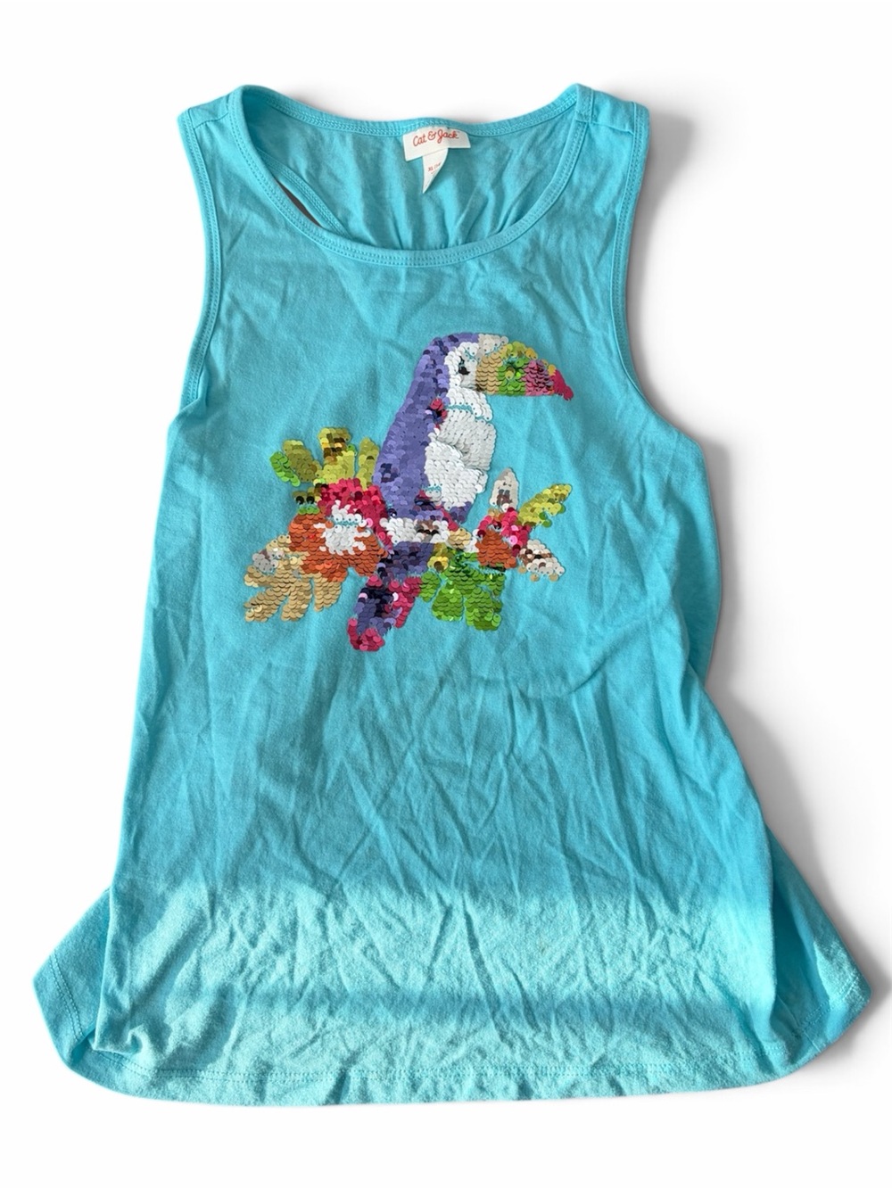 Cat & Jack Turquoise Sequin Toucan Tank Top Girls 14